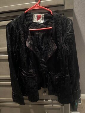 Free People Black Crinkled Open-Front Blazer Size 4